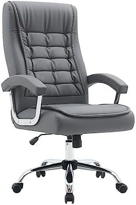 TJUNBOLIFE Executive Office Chair Adjustable Leather Chair High Back Swivel Office Desk Chair with Padded Armrest 350lbs Task Chair Spring Seat Computer Desk Chair for Home Office (Gray)