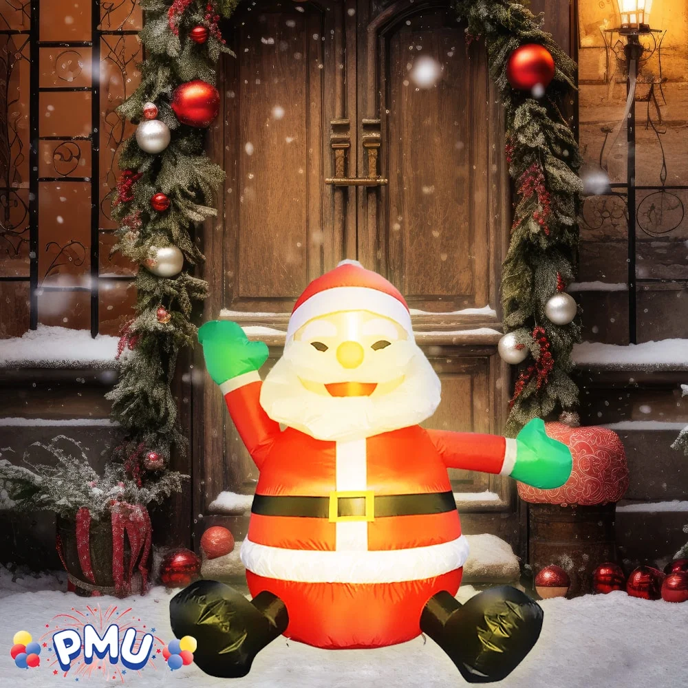 PMU Christmas - Holiday Sitting Santa Claus Inflatable Decorations 4ft for Indoor Outdoor Yard Garden (1/pkg) Pkg/1