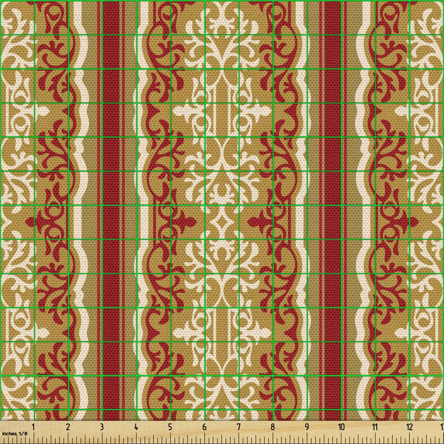 Ambesonne Orient Fabric by The Yard, Middle Eastern Swirl Floral Ornament Branches Motif Oriental Artwork, Decorative Fabric for Upholstery and Home Accents, Ruby Pale Coffee Cream