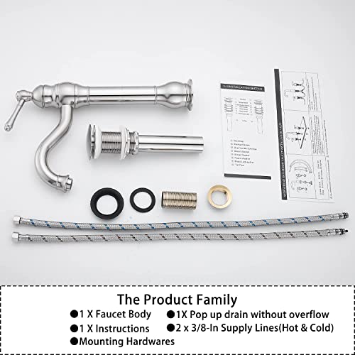 GGStudy 360° Swivel Antique Brass Bathroom Vessel Sink Faucet Single Handle One Hole Matching with Pop Up Drain