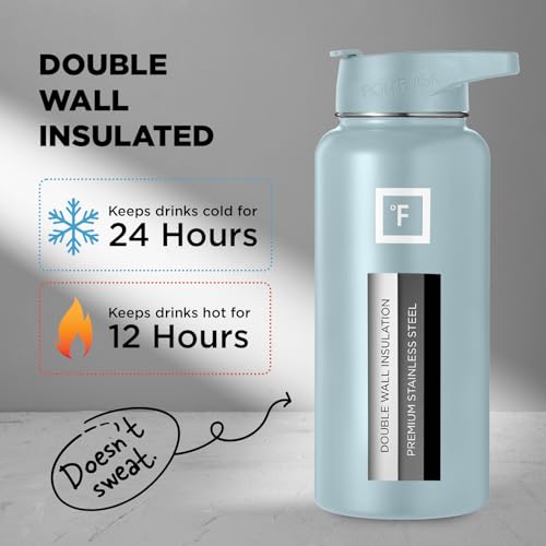 IRON °FLASK Camping & Hiking Hydration Flask with 3 Lids - Stainless Steel, Double Walled & Vacuum Insulated Water Bottle - Leak Proof & BPA Free 32 Oz