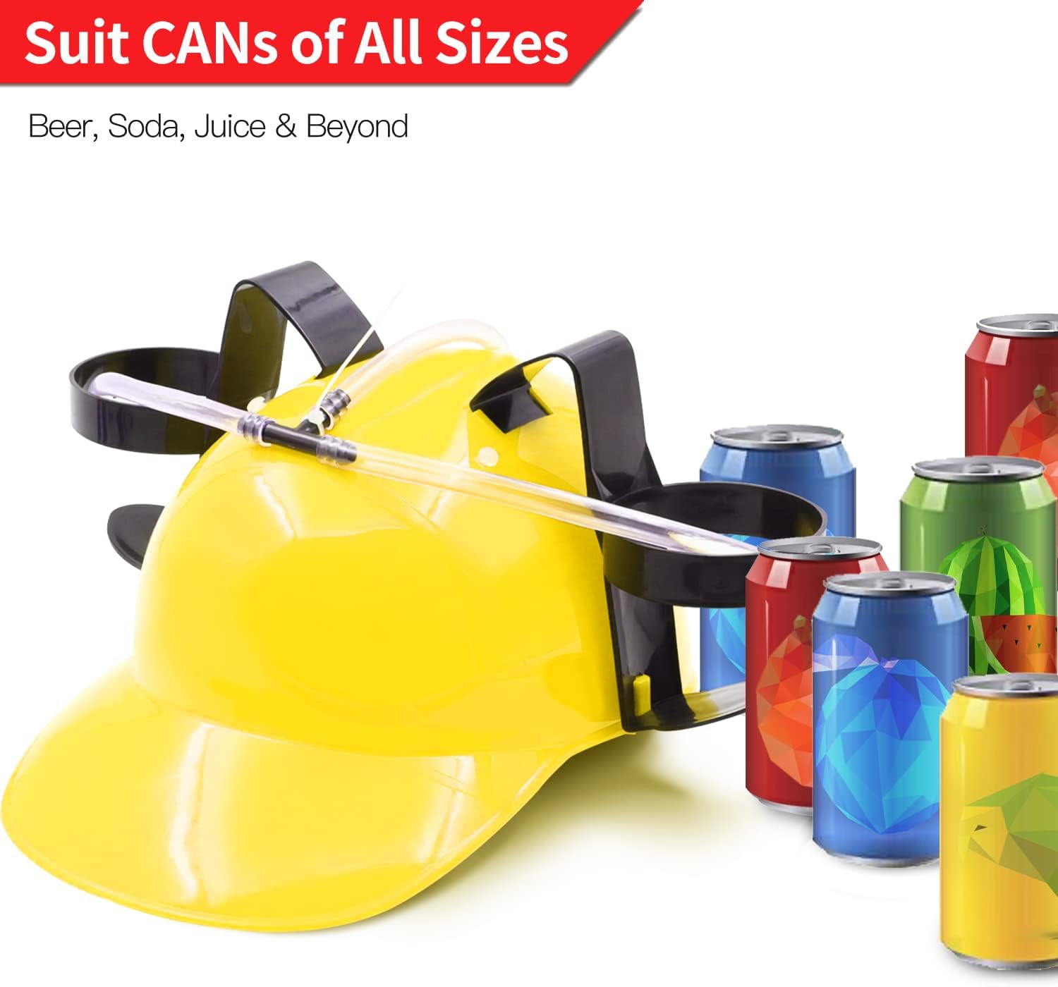 Novelty Place Drinking Helmet - Adjustable Can Holder Cap Drinker Favor Hat - Straw for Beer Soda - Party Fun Beverage Gadgets(Yellow)