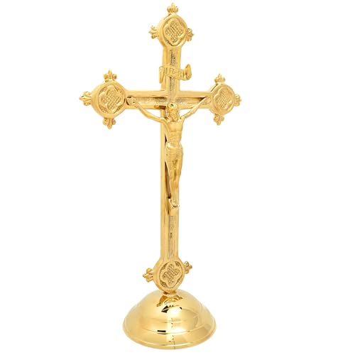 Needzo Brass Catholic Crucifix, Religious Cross for Home and Church, Gift for Baptisms or Confirmation, 12.5 by 7 Inches