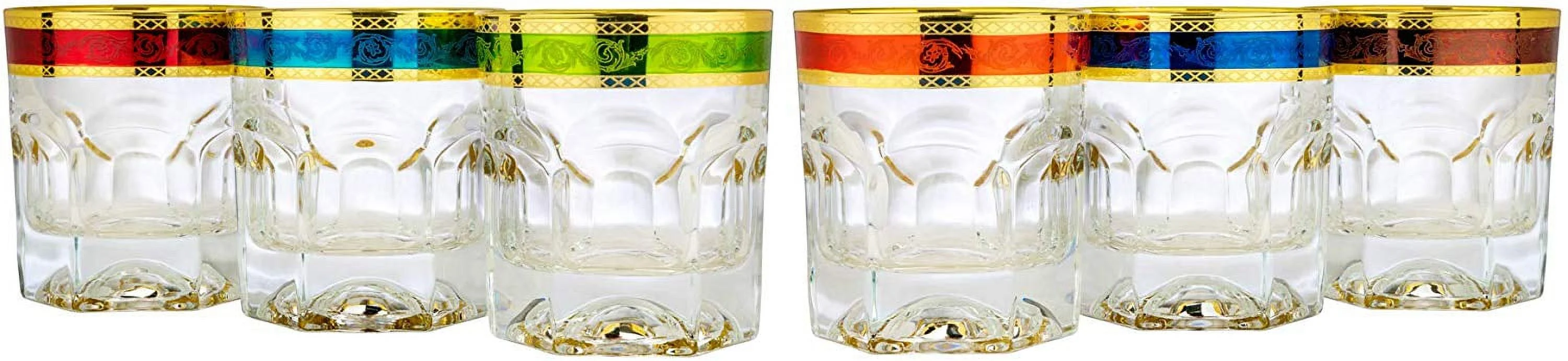 Art Decor A1048R, 7 Oz Provenza Old Fashioned Glasses, DOF Tumblers w/ Red Gold Rim, Set of 6