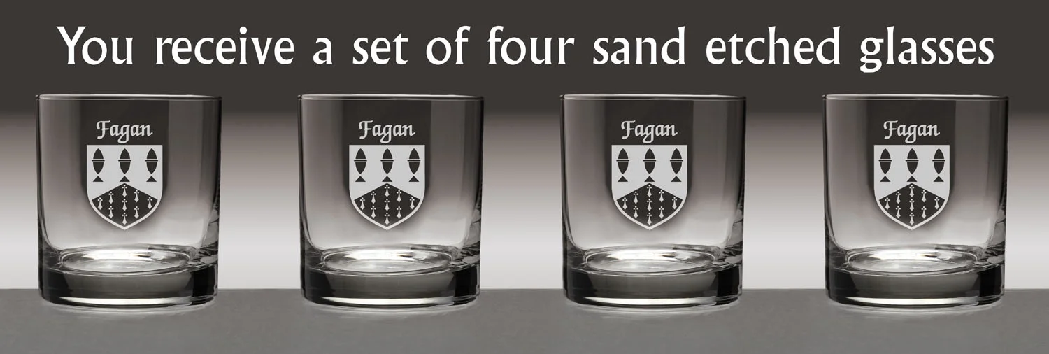 Fagan Irish Coat of Arms Tumbler Glasses - Set of 4 (Sand Etched)