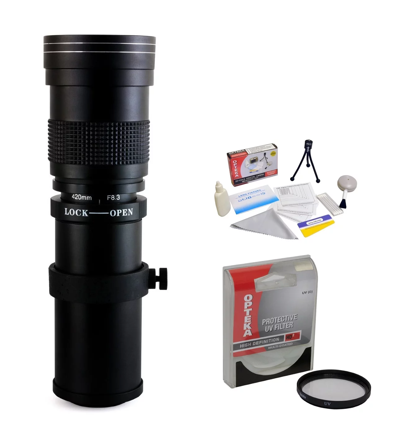 Opteka 420-800mm f/8.3 Telephoto Lens with UV Filter for Nikon D5, D4, D3, Df, D810, D800, D750, D610, D500, D7500, D7200, D7100, D5600, D5500, D5300, D5200, D3400, D3300, D3200 Digital SLR Cameras