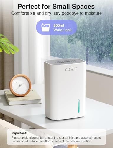 CLEVAST Small Dehumidifier for Home, 30 OZ Mini Quiet Dehumidifiers for Bedroom, Portable Compact Air Dehumidifier for Room, Bathroom, Closet, RV, Camper, House (Not Cordless)