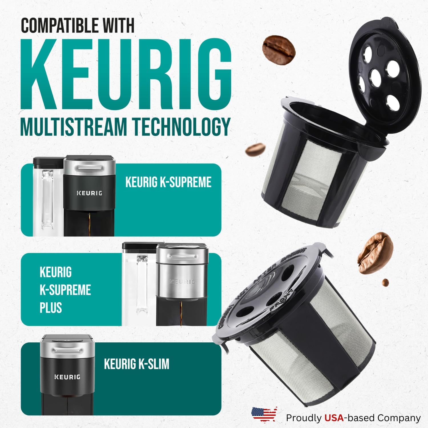 Reusable K Cups for Keurig Supreme, K Supreme Plus and K Slim by PureHQ - Refillable Kcup for Keurig Supreme Coffee Maker - MultiStream Coffee Pods Filter - 4 Pack