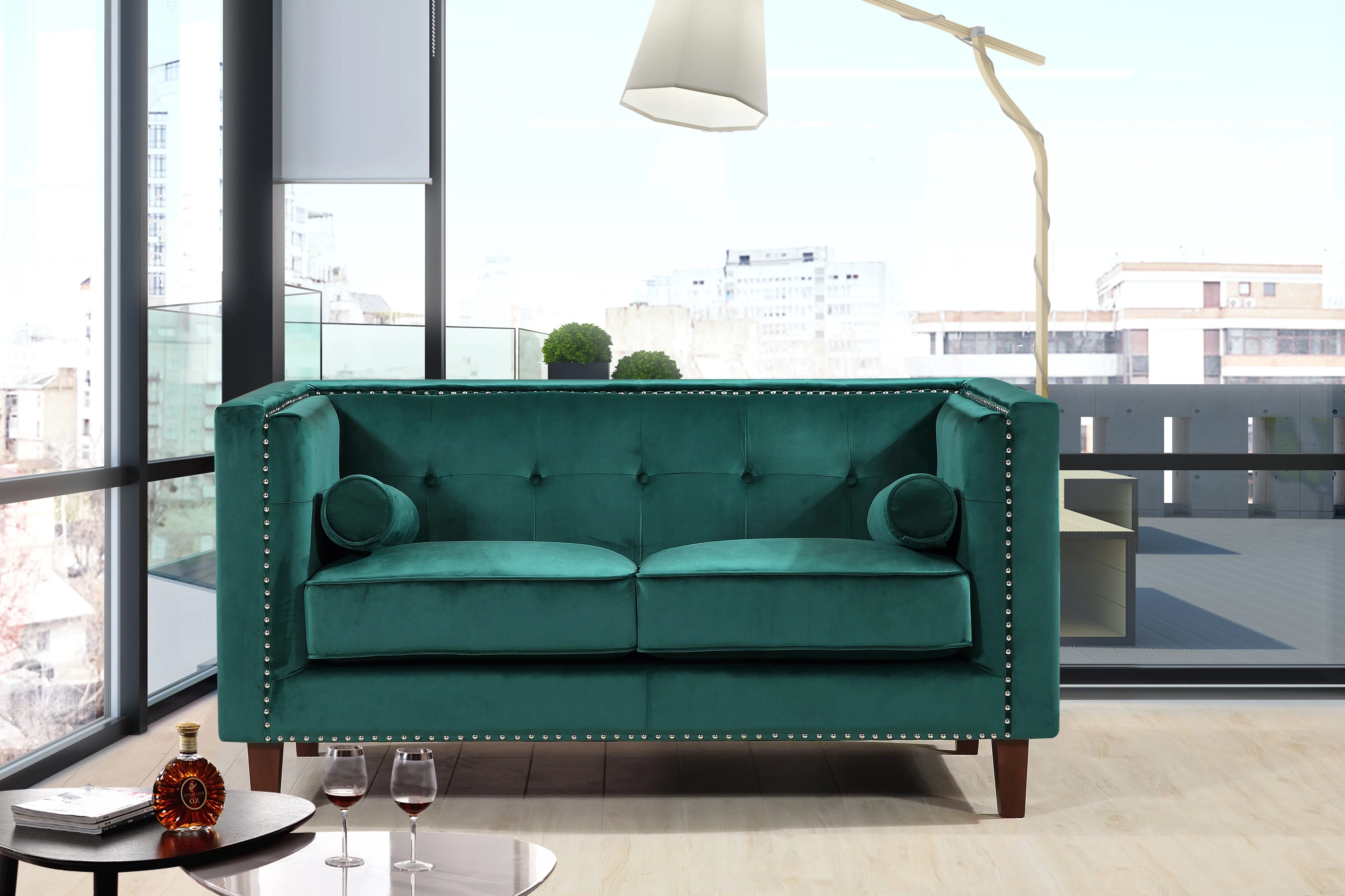 Uspridefurniture Kittleson 60'' Velvet Tuxedo Arm Loveseat -Green