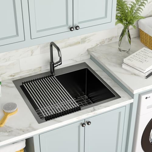 25 Inch Utility Laundry Sink Drop In 16 Gauge Stainless Steel Single Bowl Laundry Room Sink Laundry & Utility Room Kitchen Sinks 25