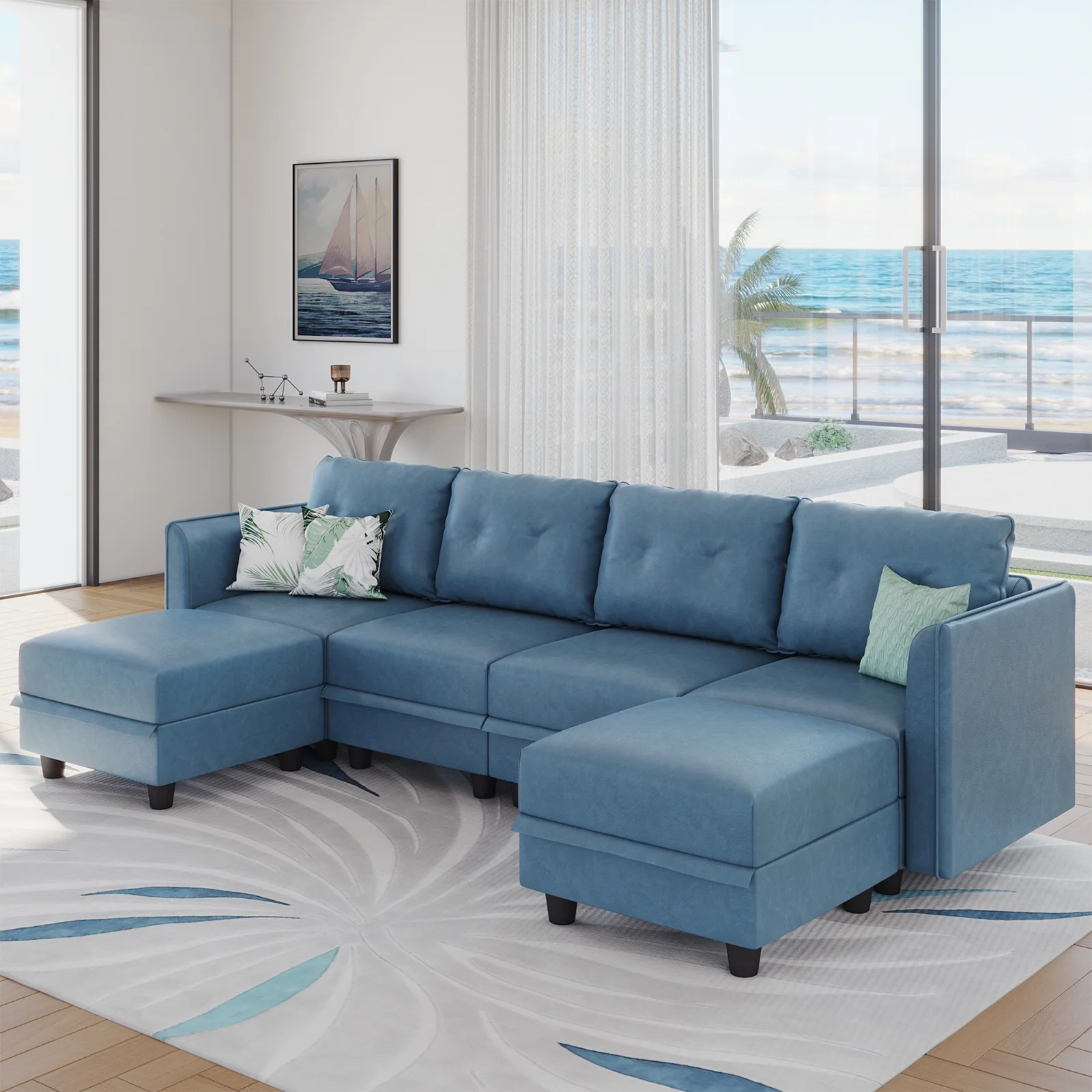 Modular Sectional Sofa U Shaped Couch with Reversible Chaise, 6 Seater Modular Couch with Storage for Living Room