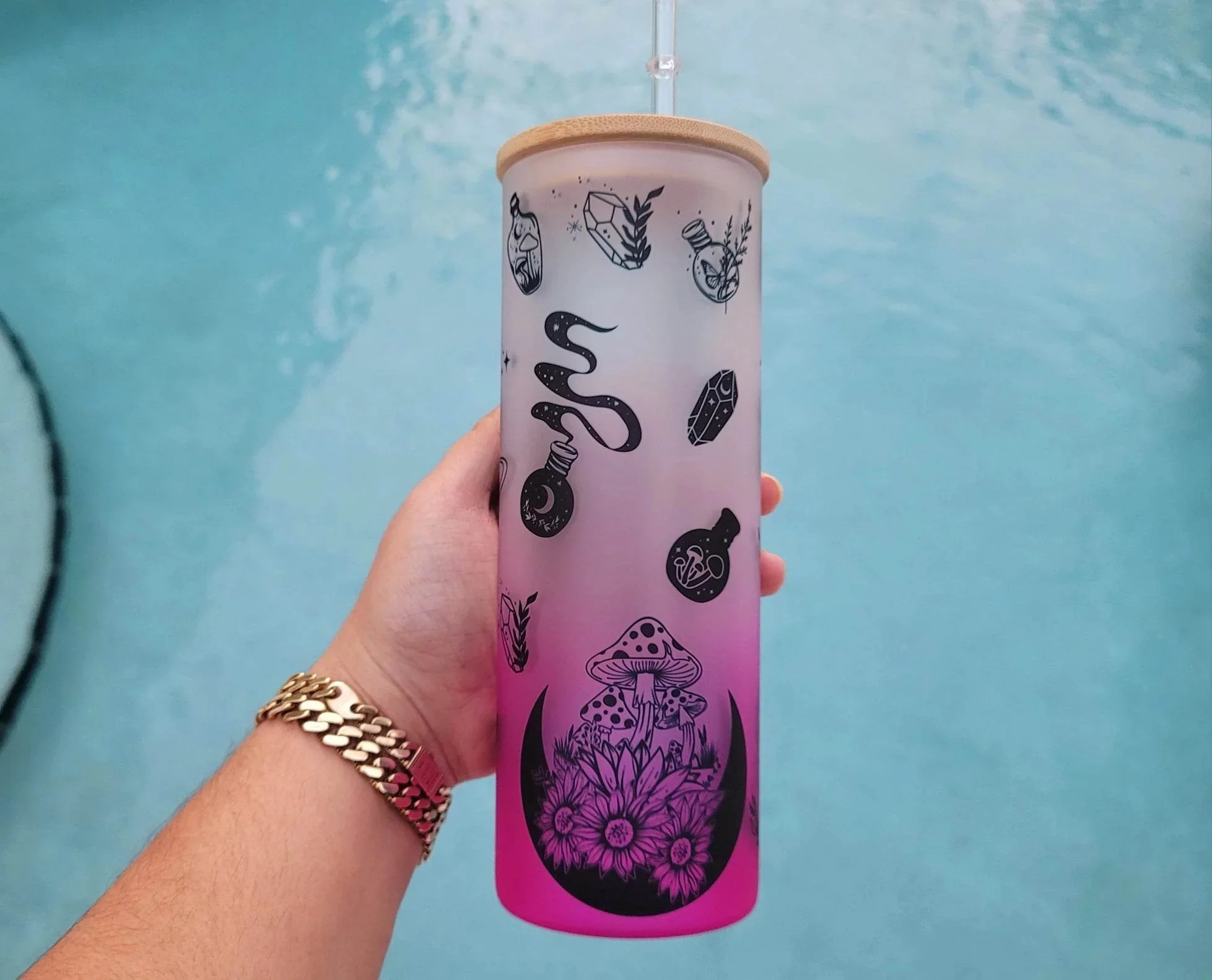 Mushroom Beer Can Glass | Boho Moth Coffee Glass | Aesthetic Coffee Glass | 24 oz