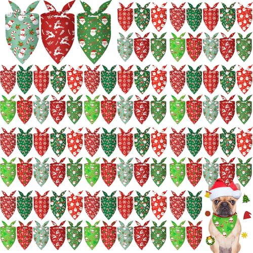 100 Pcs Christmas Dog Bandanas Bulk Xmas Red Plaid Bandanas Soft Triangle Bibs Adjustable Scarf for Small Medium Large Pets