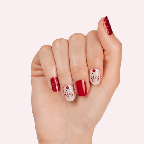 Dashing Diva Gloss Nail Strips - Santa Baby | UV Free, Chip Resistant, Long Lasting Gel Nail Stickers | Contains 32 Nail Wraps, 1 Prep Pad, 1 Nail File