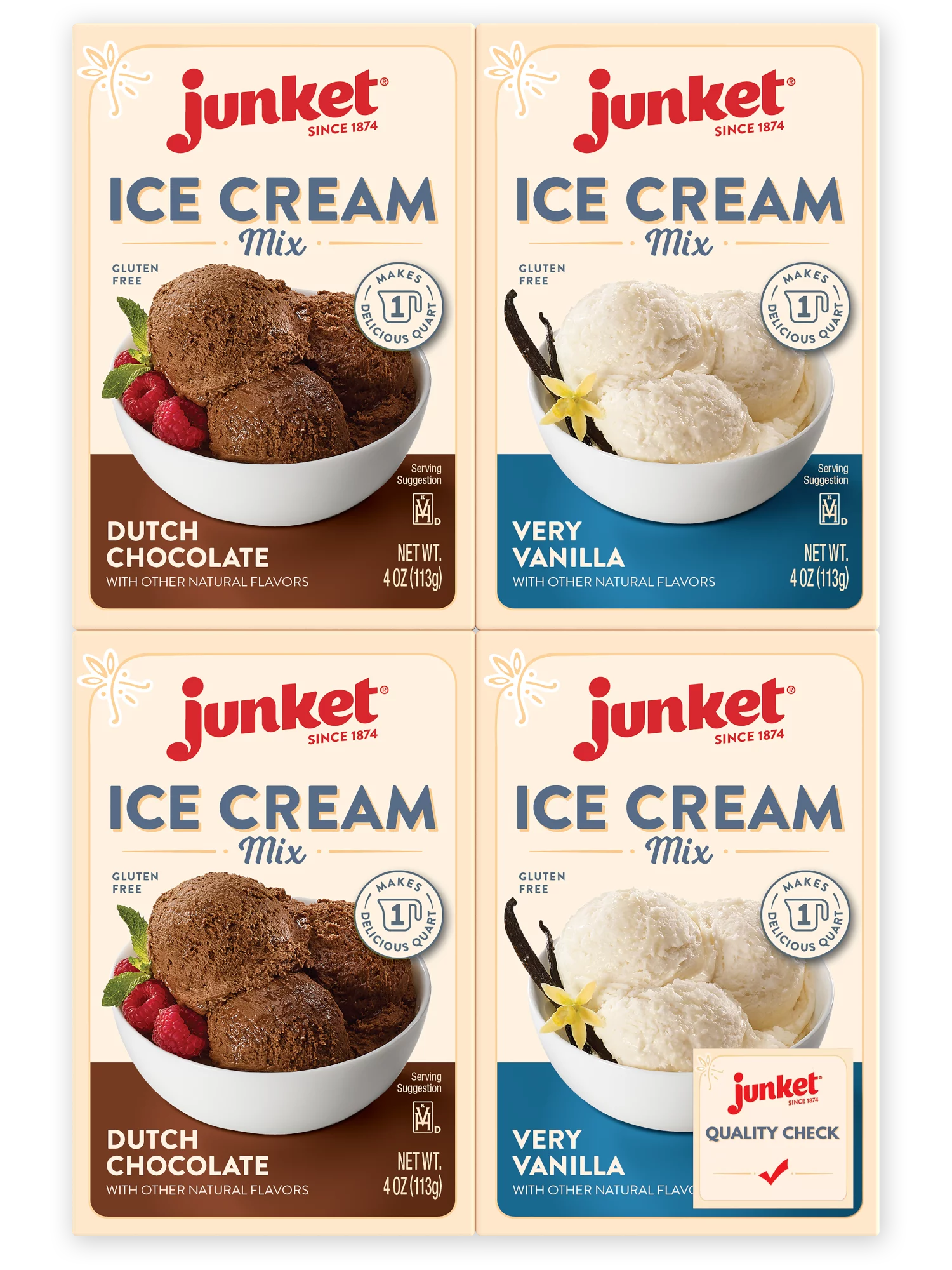 Junket Ice Cream Mix Bundle - 2 Vanilla, 2 Chocolate (4 Total)