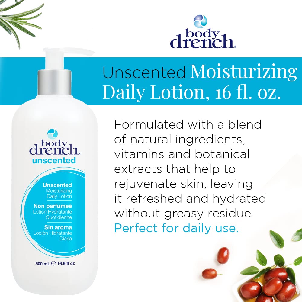 Body Drench Unscented Moisturizing Daily Lotion for All Skin Types, 16.9 Fl Oz