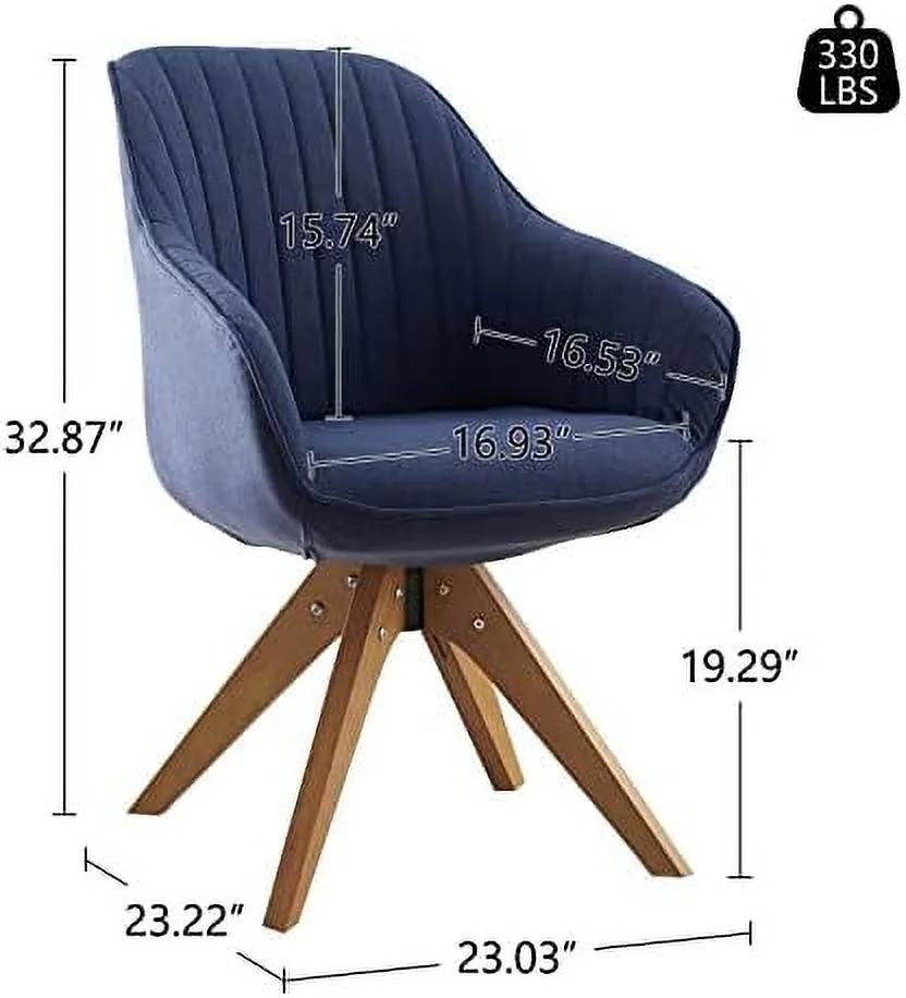 TJUNBOLIFE Mid Century Modern Swivel Accent Chair with Beech Wood Legs  Desk Chair No Wheels  Armchair for Desk  Brown Leathaire Back Side and Gray Fabric Upholstered