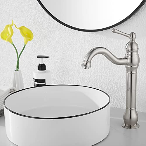 GGStudy 360° Swivel Antique Brass Bathroom Vessel Sink Faucet Single Handle One Hole Matching with Pop Up Drain