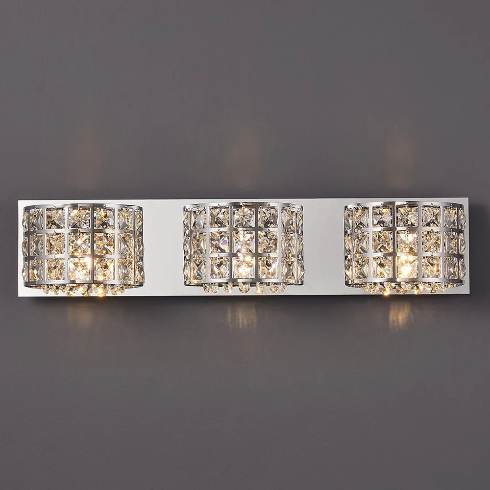 Homary Modern Clear Crystals 3-Light Bath Vanity Wall Light in Chrome