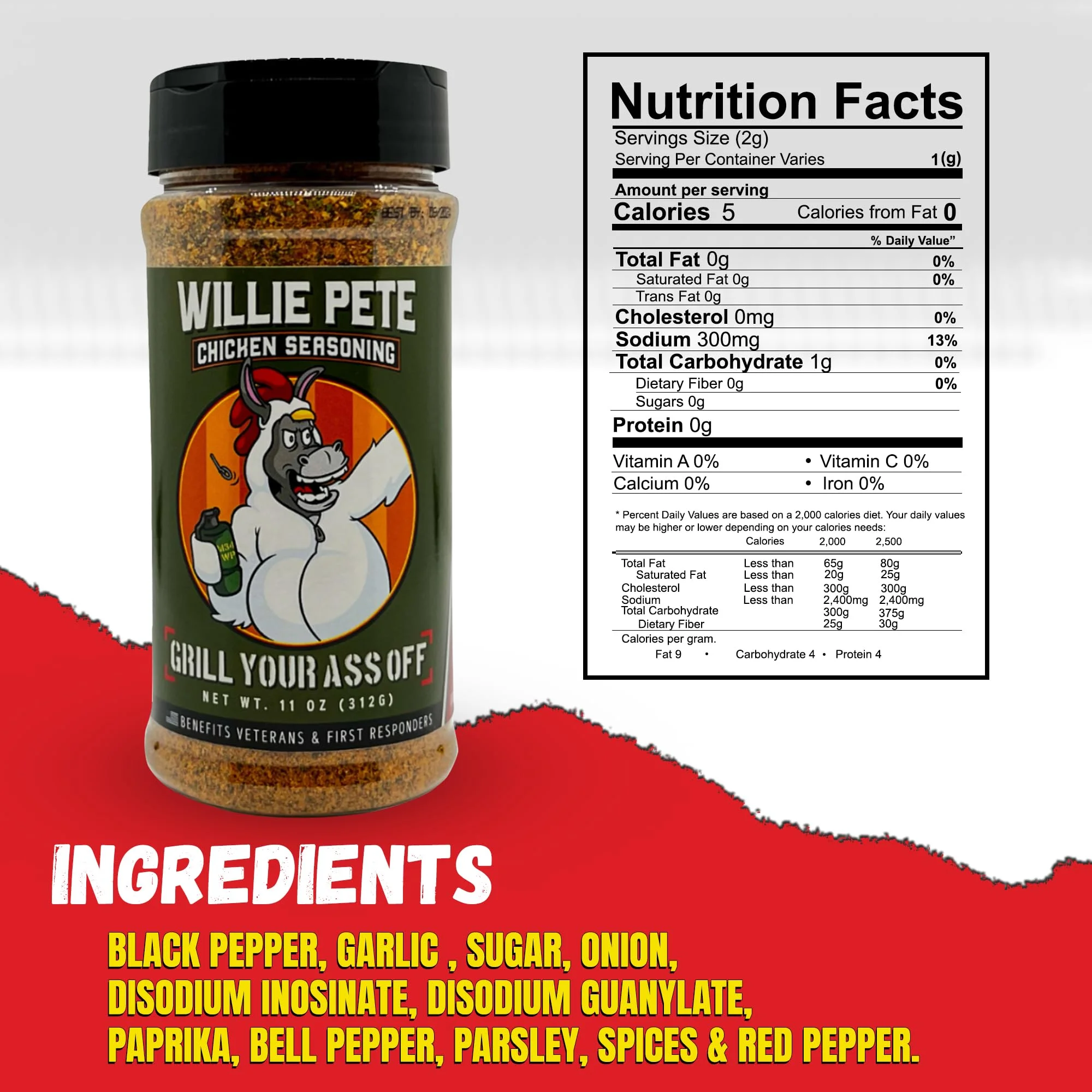 Grill Your Ass Off Willie Pete Chicken BBQ Seasoning 11 oz
