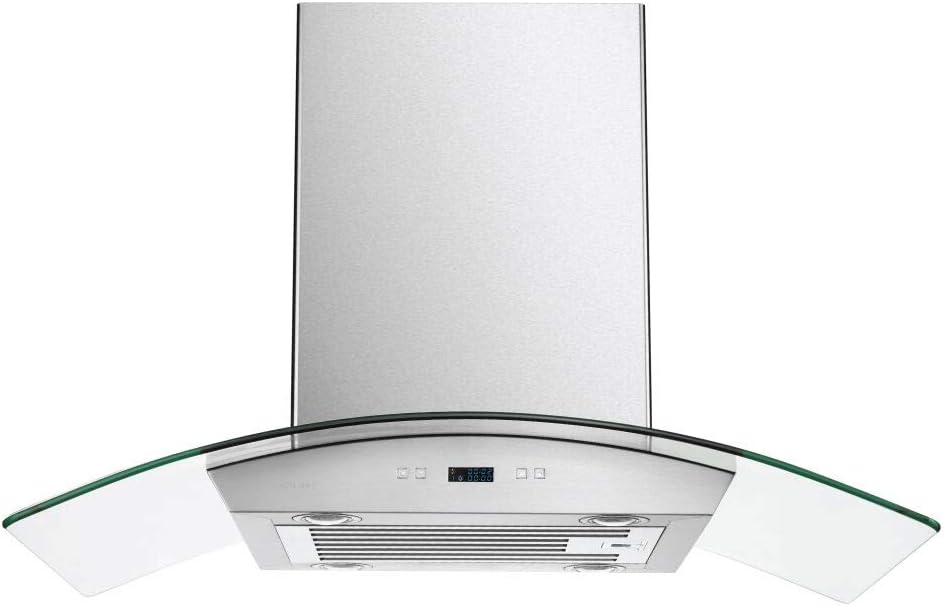 CAVALIERE 36 Inch Glass Canopy Island Mounted Stainless Steel Kitchen Range Hood