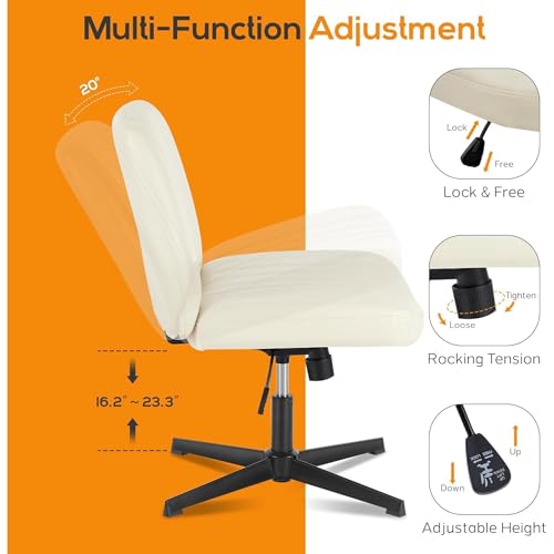 DUMOS Criss Cross Chair Legged Office Wide Comfy Desk Seat, No Wheels Armless Computer Task Seating, Swivel Vanity Home Height Adjustable