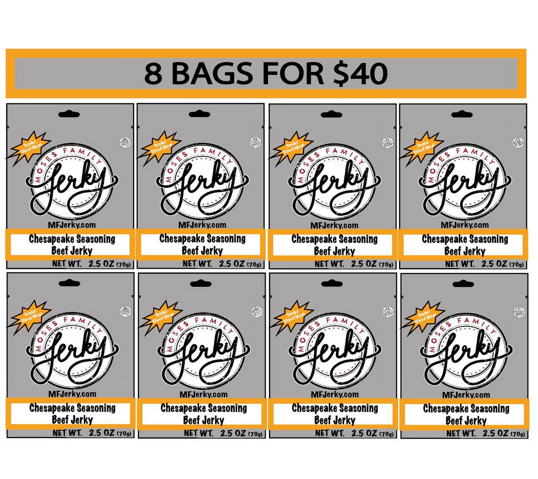 Moses Family Jerky, Old Chesapeake Bay Seasoning Beef Jerky, 2.5 Ounce (Pack of 8), Tender Sliced Meat, Bulk Pack