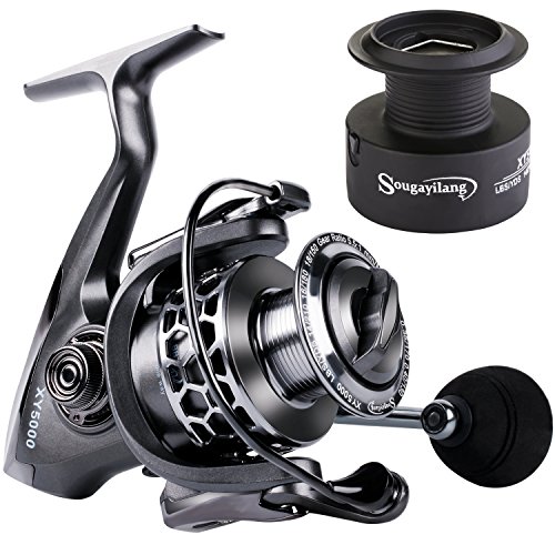 Sougayilang Fishing Reel 13+1BB Light Weight Ultra Smooth Aluminum Spinning Fishing Reel with Free Spare Graphite Spool