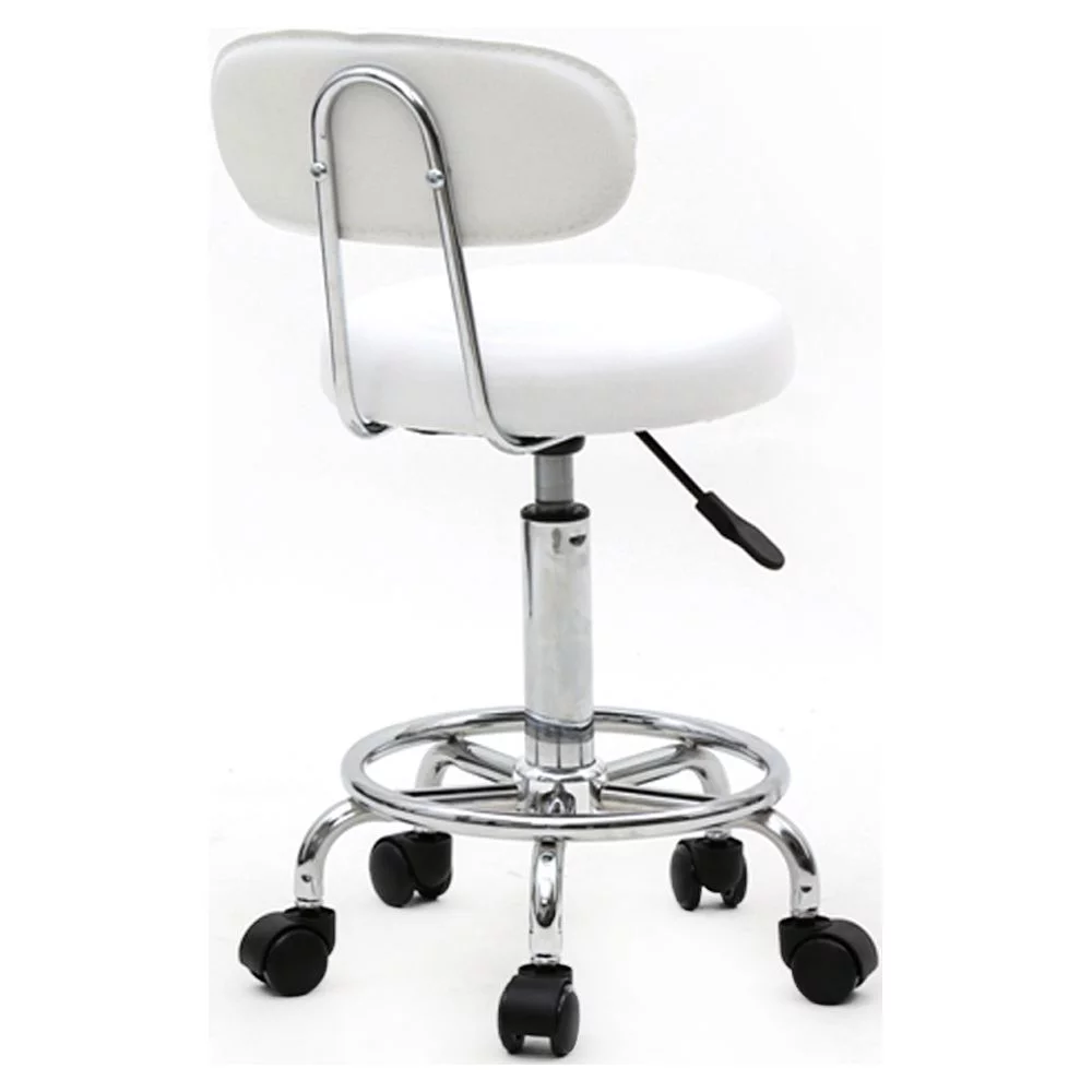 Veryke Counter Height Bar Stools, Salon Stools Chair Round Stool with Wheels, PU Leather Adjustable Rolling Stool, White