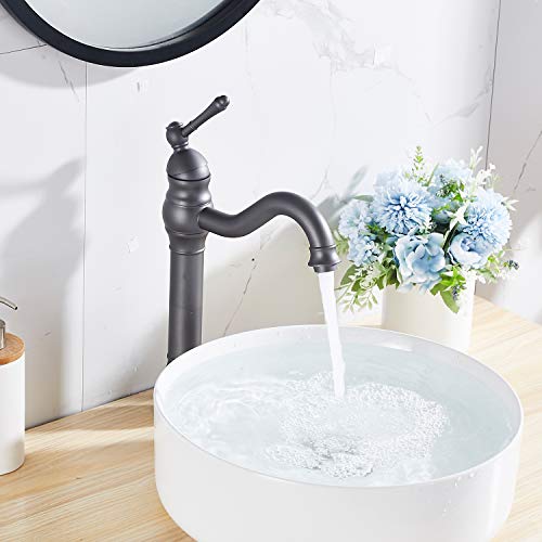 GGStudy 360° Swivel Antique Brass Bathroom Vessel Sink Faucet Single Handle One Hole Matching with Pop Up Drain