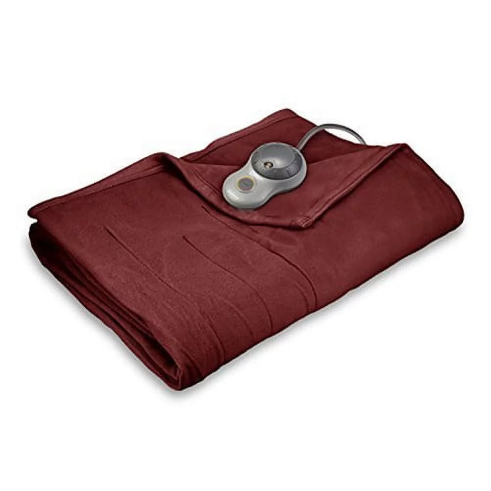Sunbeam Electric Heated Fleece Channeled Blanket, Full, Garnet