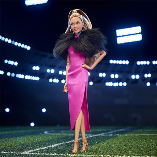 Barbie Signature Doll, Keeley from Ted Lasso Wearing Pink Dress & Faux Fur Shawl, Collectible with Displayable Packaging