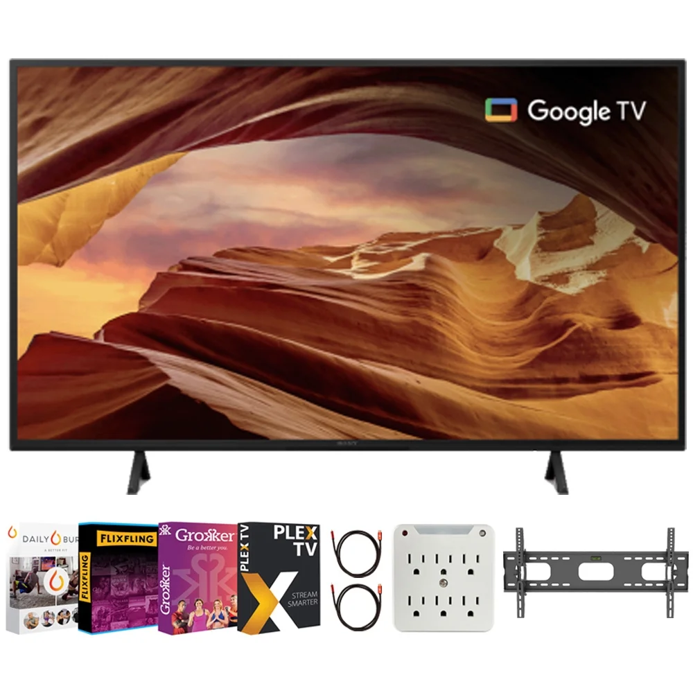 Sony KD50X77L X77L 50 Inch 4K HDR LED Smart TV with Google TV 2023 Bundle with Premiere Movies Streaming + 37-100 Inch TV Wall Mount + 6-Outlet Surge Adapter + 2x 6FT 4K HDMI 2.0 Cable
