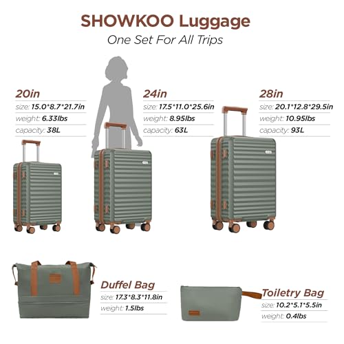 SHOWKOO Luggage Sets 3 Piece Hardside Expandable Suitcase with Double Spinner Wheels Tsa Lock, (Beige White, 5 piece set)