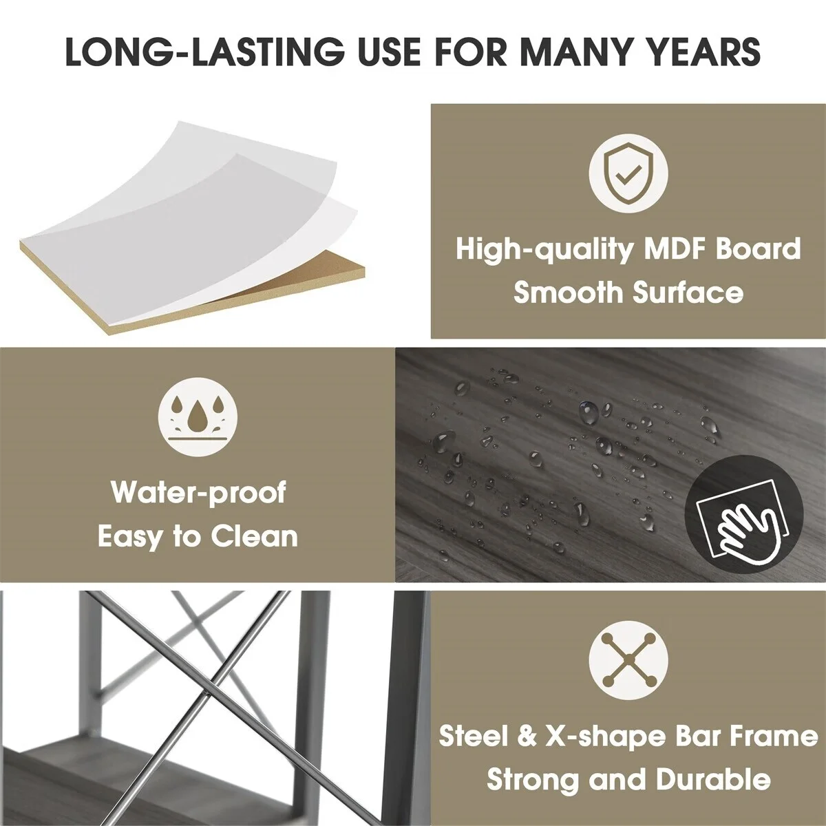 MERAX  L-Shaped 7-Tier Corner Bookcase with Metal Frame Silver Grey