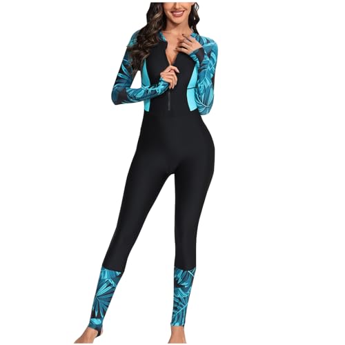 Womens Full Body Swimsuits One Piece Rash Guard Long Sleeve Long Pant Zip Front Bathing Suit Diving Surfing Swimwear