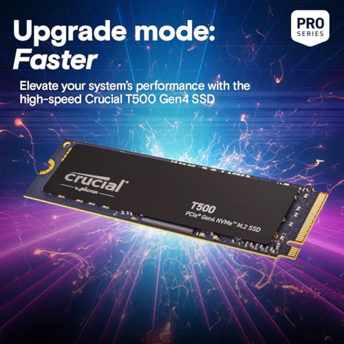 Crucial T500 1TB Gen4 NVMe M.2 Internal Gaming SSD, Up to 7300MB/s, Laptop & Desktop Compatible + 1mo Adobe CC All Apps - CT1000T500SSD8