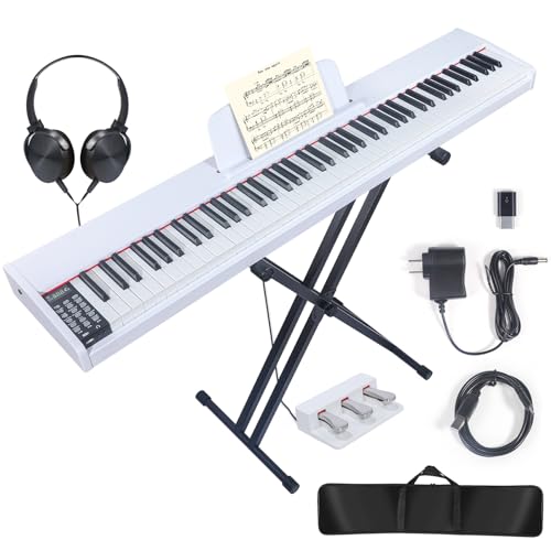88 Key Digital Piano Keyboard,88 Key Full Size Weighted Hammer Action Electric Keyboard Piano with 200 Rhythms,200 Tones, Piano Keyboard with Stand, TriplePedal,Headphone, Carrying Bag/hs