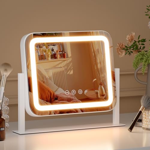 ZL ZELing Makeup Mirror with Lights, Vanity Mirror with Lights, Lighted Makeup Mirror, 3 Color Modes, Dimmable Light,360° Rotation