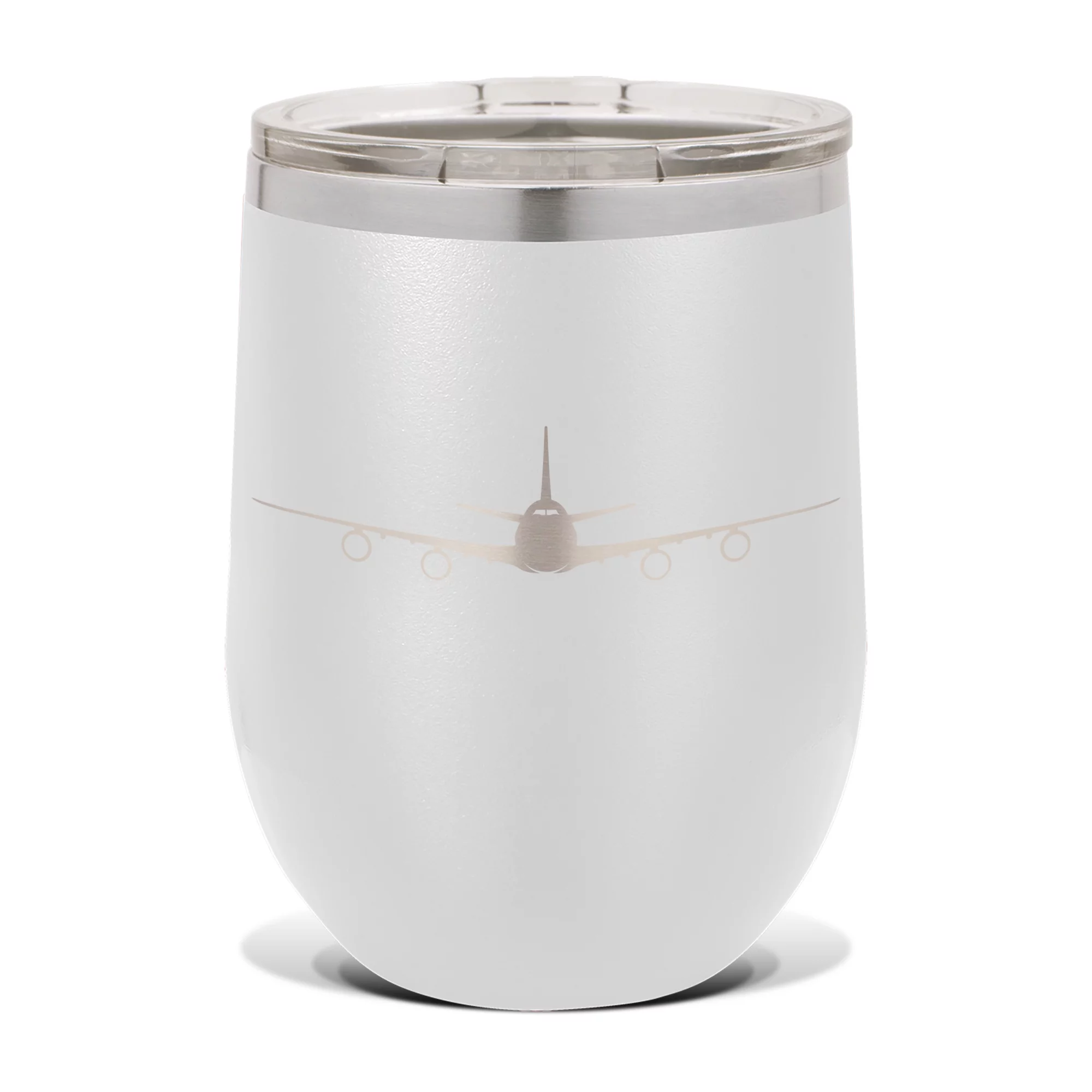 747-8 Wine Tumbler 12 oz - Laser Engraved - Polar Camel - Stainess Steel - Vacuum Insulated - Double Walled - Wine Glass - Stemless - Drinkware Clear Lid - airliner - White