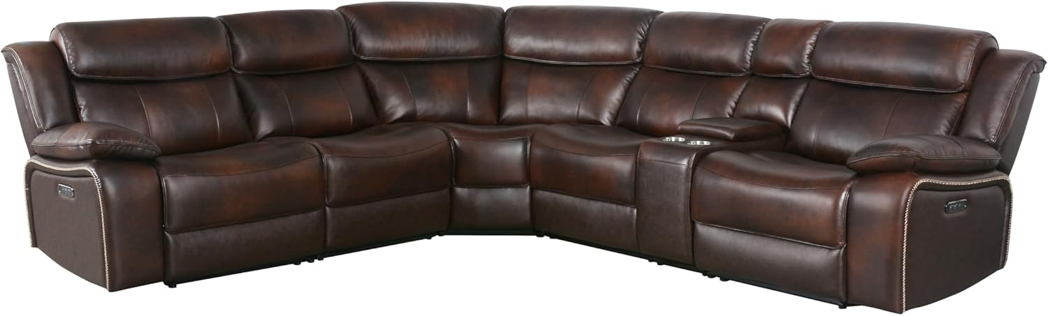Abbyson Living Vanessa Top Grain Leather 6 Piece Power Reclining Sectional, Brown