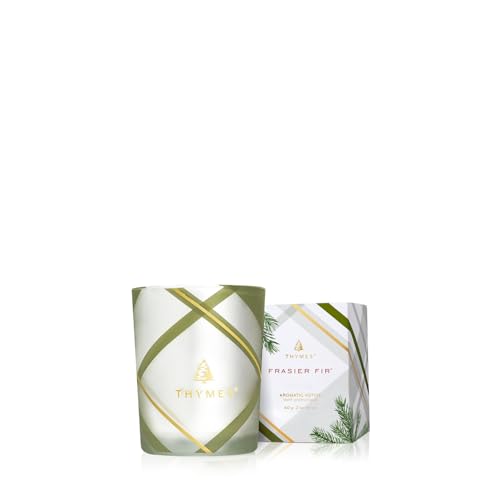 Thymes Frasier Fir Candle – Frosted Plaid Jar Candles – Green & White Candle Jar Design – Scented Candles with Notes of Siberian Fir, Cedarwood & Sandalwood – Holiday Candles (6.5 oz)