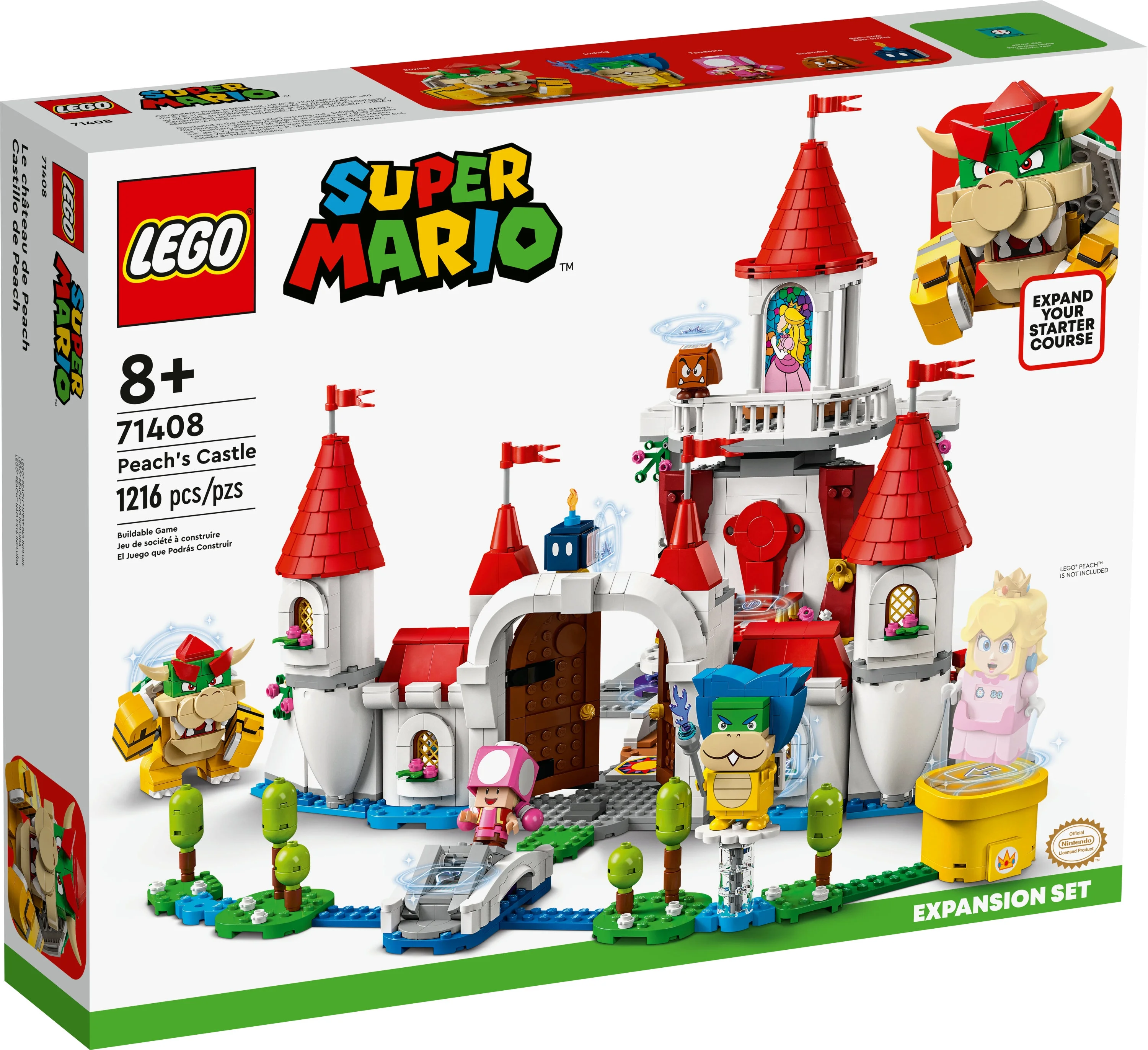 LEGO Super Mario Peach’s Castle Expansion Set 71408, Buildable Game Toy, Gifts for Kids Aged 8 Plus with Time Block plus Bowser and Toadette Figures, to Combine with Starter Course