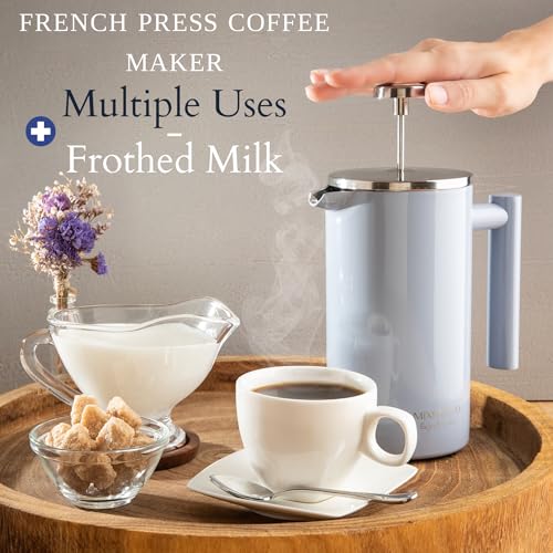 Mixpresso Stainless Steel French Press Coffee Maker 27 Oz 800 ml, Double Wall Insulated French Press Stainless Steel, Easy Clean Tea Brewer, Easy Press Durable Metal Coffee Press