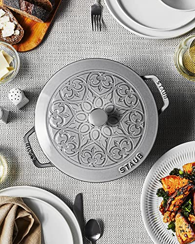 Staub Cast Iron 3.75-qt Essential French Oven with Lilly Lid - Graphite Grey, Made in France