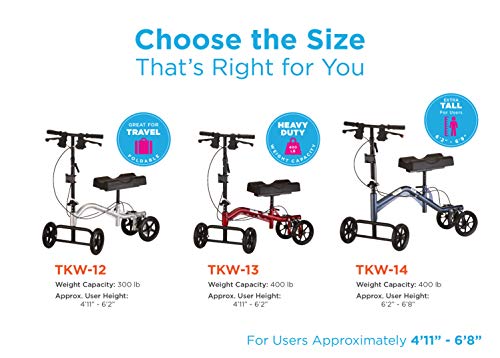 NOVA Medical Products Heavy Duty Knee Scooter, 400 lb Weight Capacity, Red