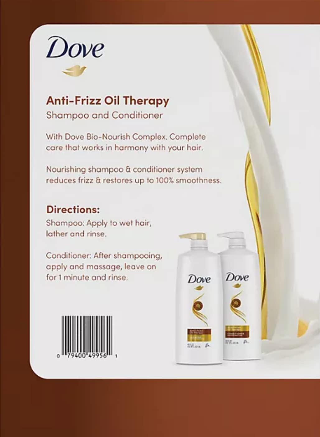 Dove Anti Frizz Oil Therapy Shampoo and Conditioner 40 fl.oz