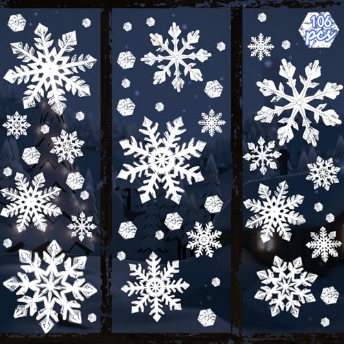 Extra Large Snowflake Clings for Windows - Christmas Winter Wonderland Decor, Holiday Glass Stickers