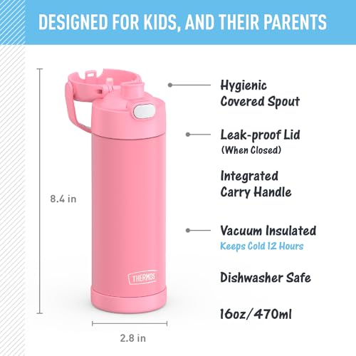 THERMOS FUNTAINER 16 Ounce Stainless Steel Vacuum Insulated Bottle with Wide Spout Lid, Apricot