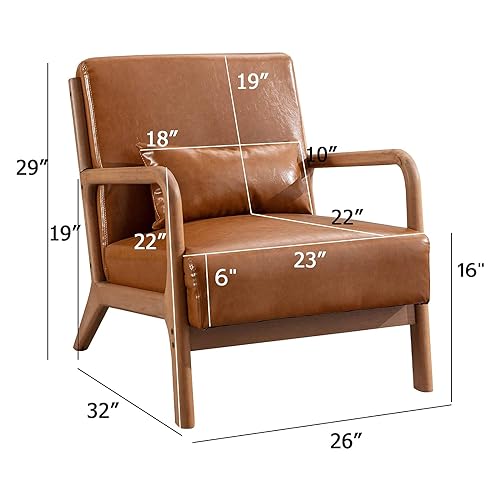 ANJHOME Mid Century Modern Accent Chairs Set of 2, Single Fabric Lounge Reading Armchair with Solid Wood Frame, Easy Assembly Arm Chairs for Living Room Beige 2
